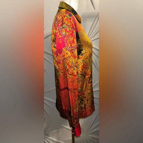 EUC Louis Feraud SZ 4 gold/red/black multicolored silk paisley print blouse - Picture 5 of 12